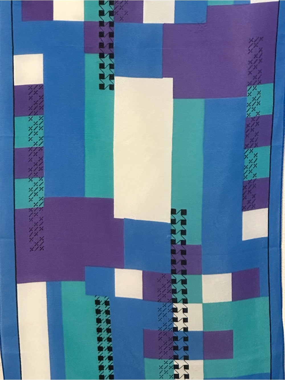 Geometric Color Block Houndstooth Print Skinny Scarf, Cobalt Blue Teal Purple